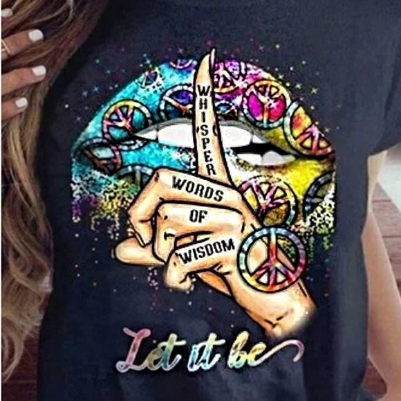 Black Rose Chic Tops - Blue "Let It Be" Graphic Tee Shirt